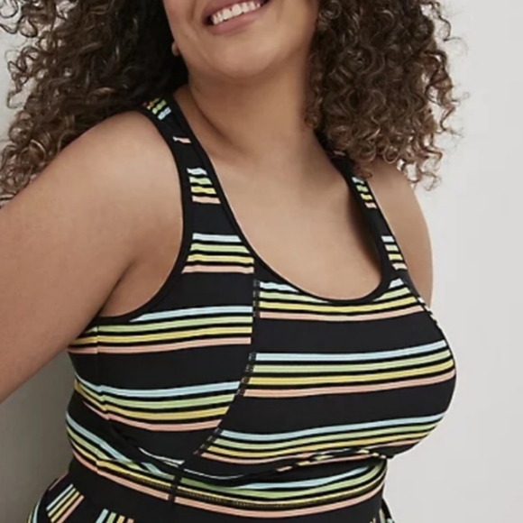 Torrid Active Swim Black Green Stripe Wireless Racerback Bikini Top Size 3X NWT - Picture 2 of 4
